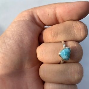 Genuine Blue LARIMAR Stone Heart Statement Ring💙